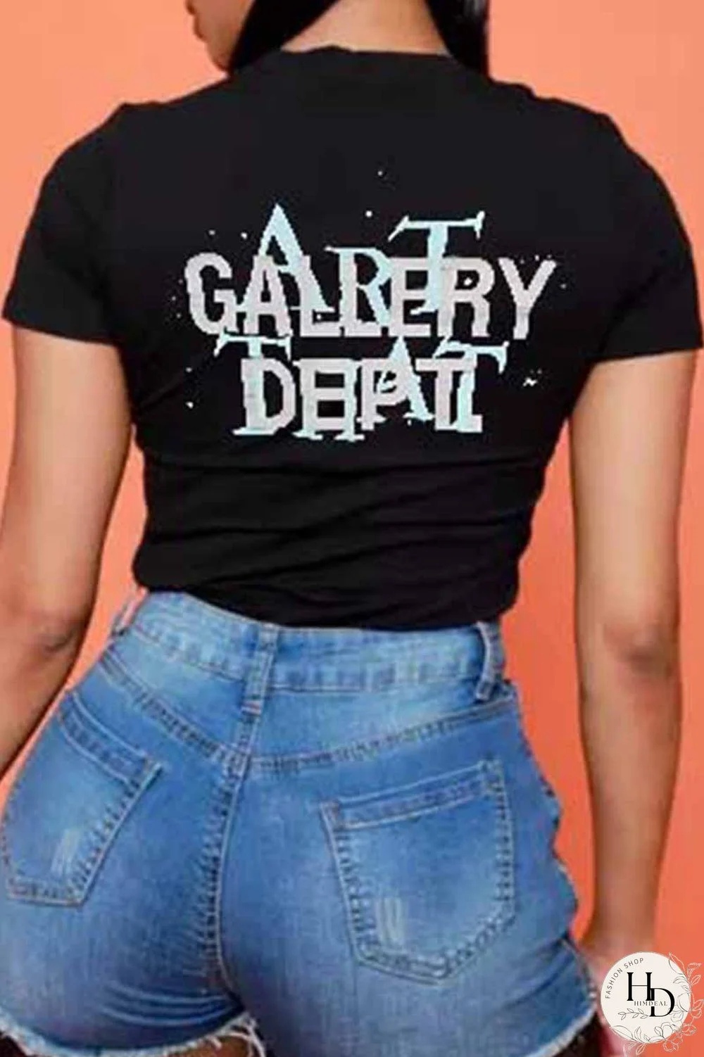 Black Casual Print Letter O Neck T-Shirts