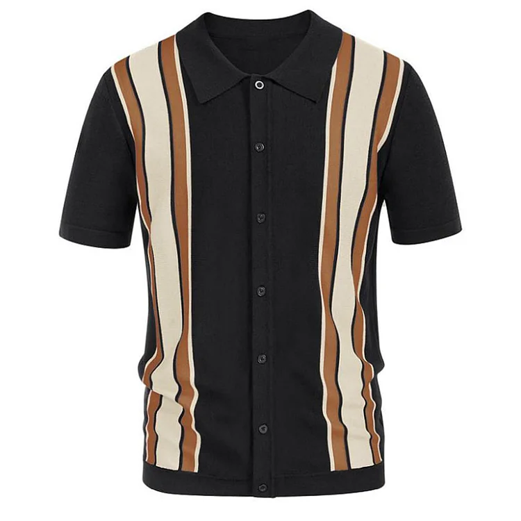 BrosWear Men's Striped Short Sleeve Knitted Polo Shirt