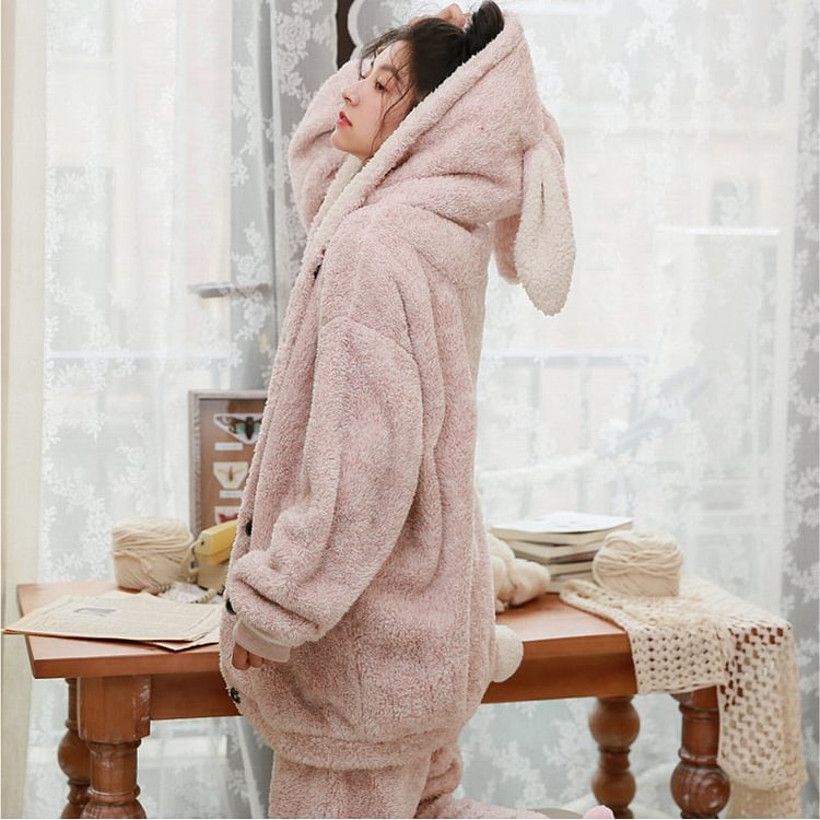 Pink Rabbit Ear Hooded Pajama Set