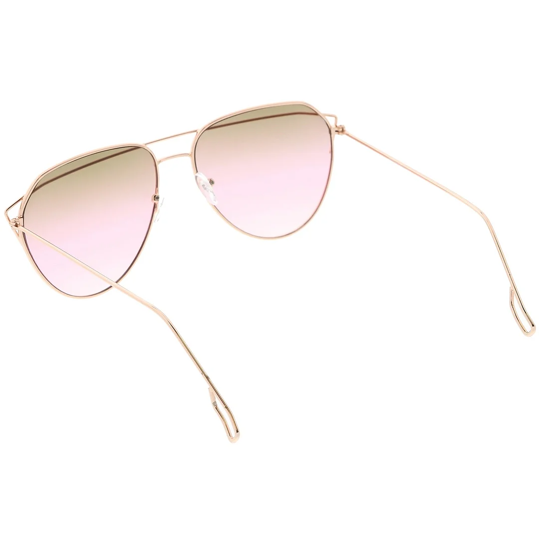 Modern Aviator glasses Metal Crossbar Slim Arms Color Gradient Flat Lens 58mm