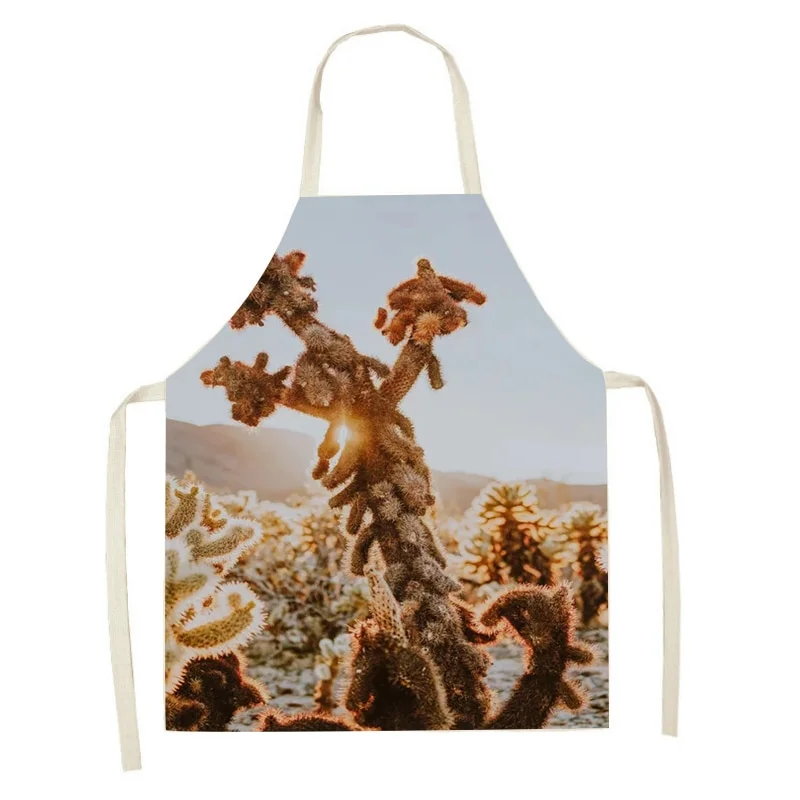 Linen Kitchen Apron - Desert Cactus Plant letclo 