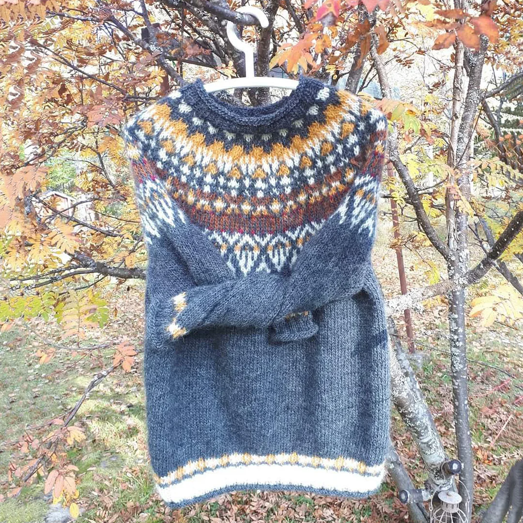 Vintage Icelandic Knitted Jacquard Sweater (Unisex)