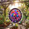 (18.5cm)DIY Acrylic Jigsaw Puzzle Window Hanging with Hanging Chain DIY Stained Glass Decoration Round Window Puzzle Decor for DIY Craft Project (Flower)