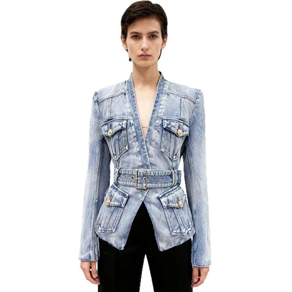 Nigikala Nigikala Early Autumn New Star Fashion T-Shirt Belt Wash Denim Suit Jacket Jacket Jacket