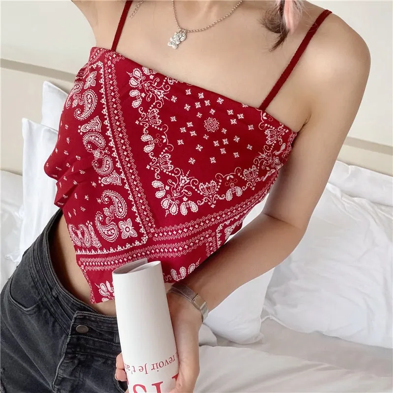 Bohemian Camisole Vintage Patched Knit Top Women Tank Crop Tops Girl Sexy Bellyband Sleeveless Short Tee Shirts Camis for Female