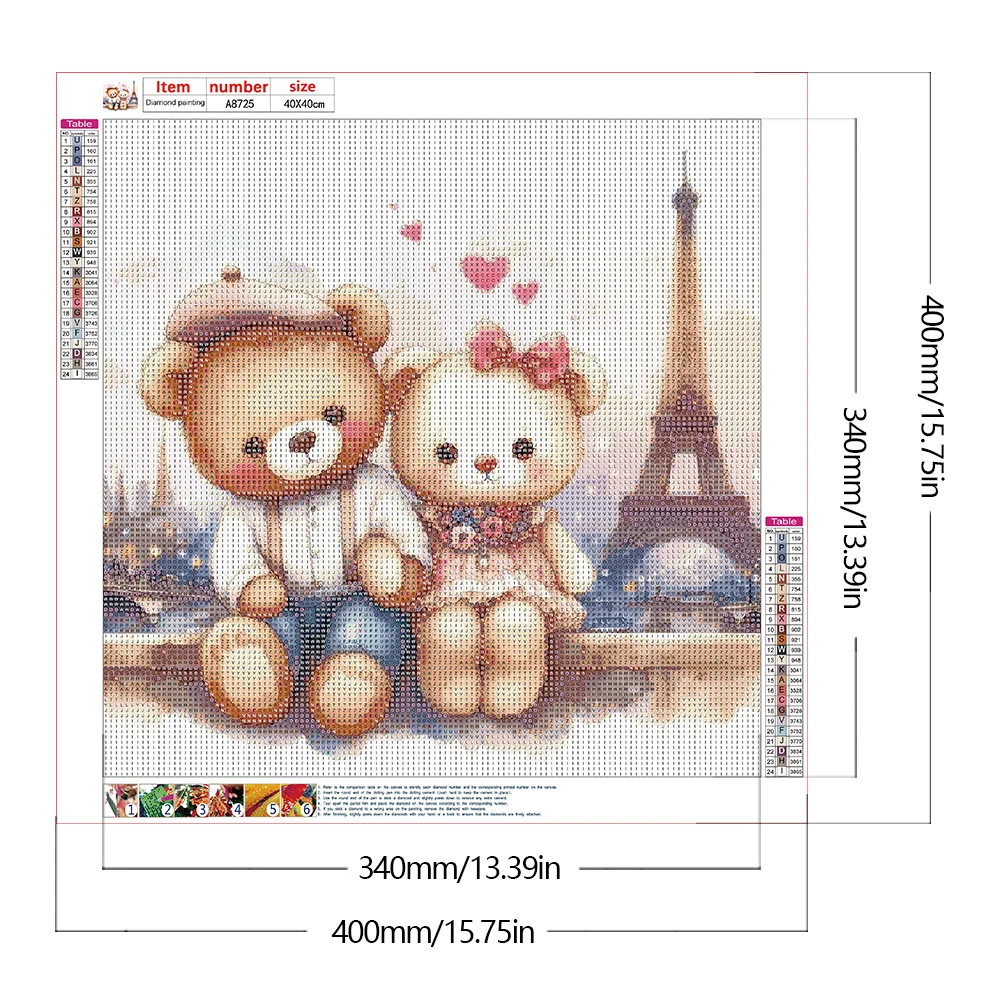 Diamond Painting - Full Round Drill - Couple Bear Eiffel Tower(Canvas|40*40cm)