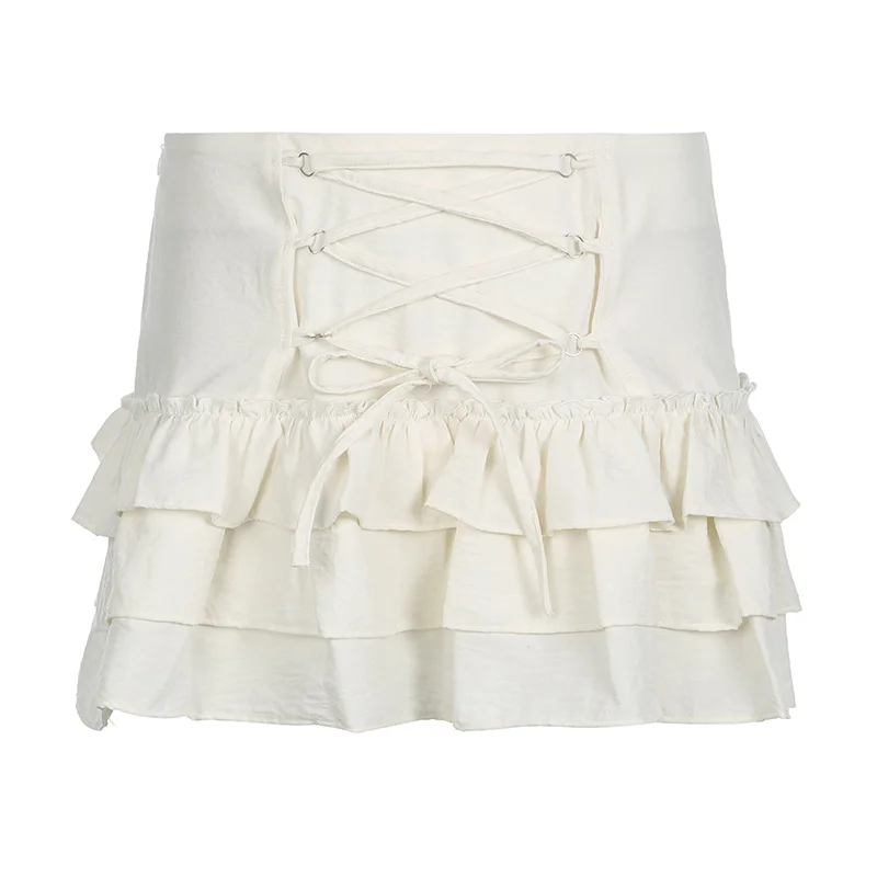 Ueong Girls Feel Cross-Tie Low-Waist Pleated Skirt Short Skirt Spicy Cake Skirt A-Shaped Half Skirt