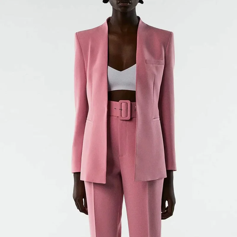 Za Women's With Belt Pant Pink High Waist Harem Pant Female Solid Office Ladies Trousers Purple Pockets Casual Streetwear Summer