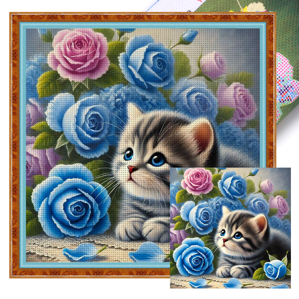 Flower Kitten Full 11CT Pre-stamped Canvas(40*40cm) Cross Stitch