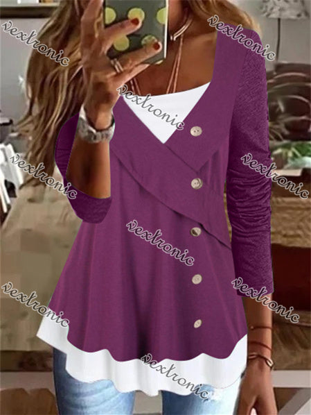 Women's Long Sleeve U-neck Buttons Top
