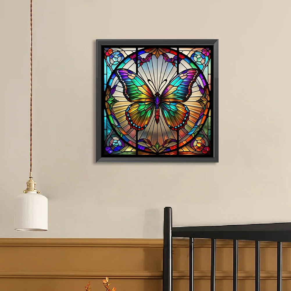 Diamond Painting - Full Round Drill - Stained Glass Butterfly(Canvas|40*40cm)