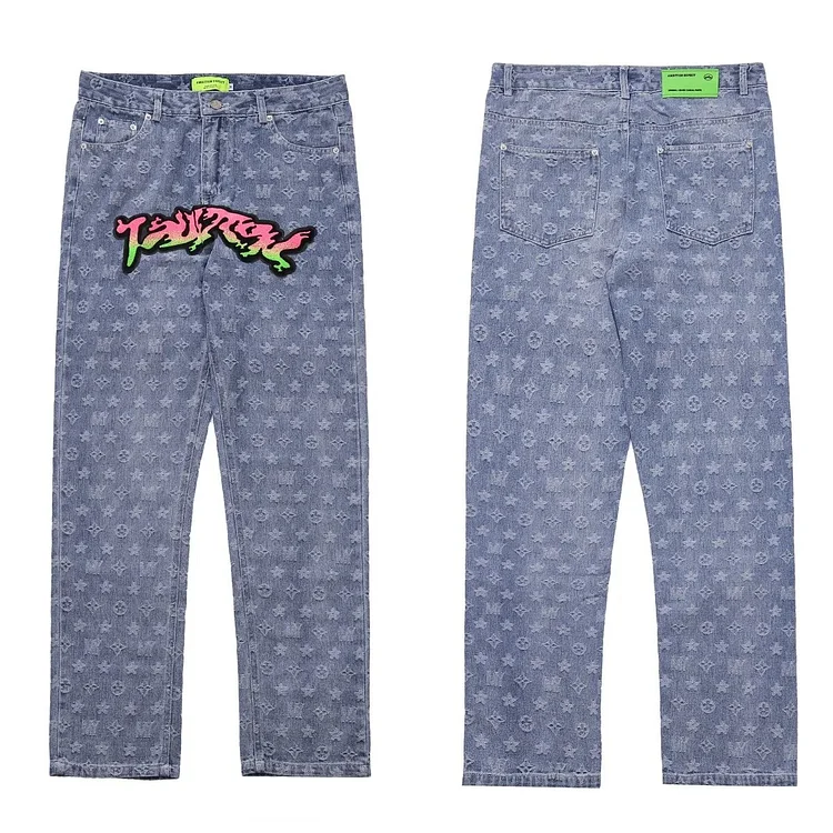 Getluckyquest Baggy American Embroidered Jeans Women and Men Spring and Autumn Fashion Brand Street Design Sense Straight Tube Casual