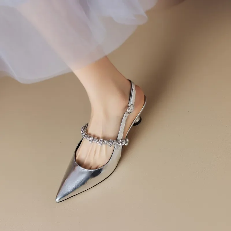 Korytires shoes for women shoes Women Sandals Ladies Sexy Buckle Rhinestone High Heels Female Casual Shoes Golden Silver Point Toe Trend Summer Pumps2025