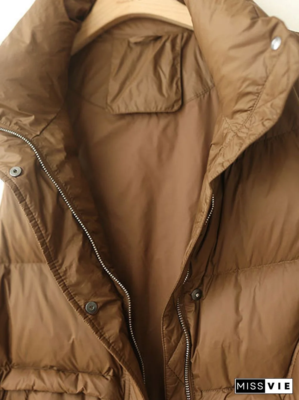 Original Creation Loose Sleeveless Solid Color Zipper High-Neck Vest Outerwear