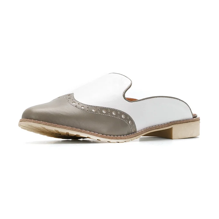 FSJ Green Loafer Mules Low Heel Round Toe Wingtip Shoes for Women |FSJ Shoes