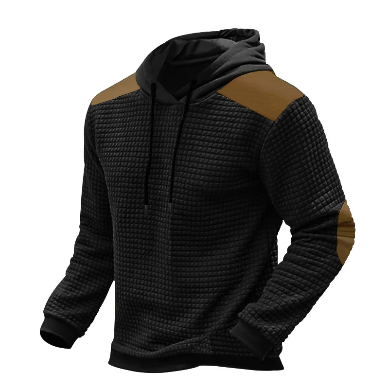 Men's Jacquard Color Block Hoodie Sweatshirt Long Sleeved Hooded Pullover