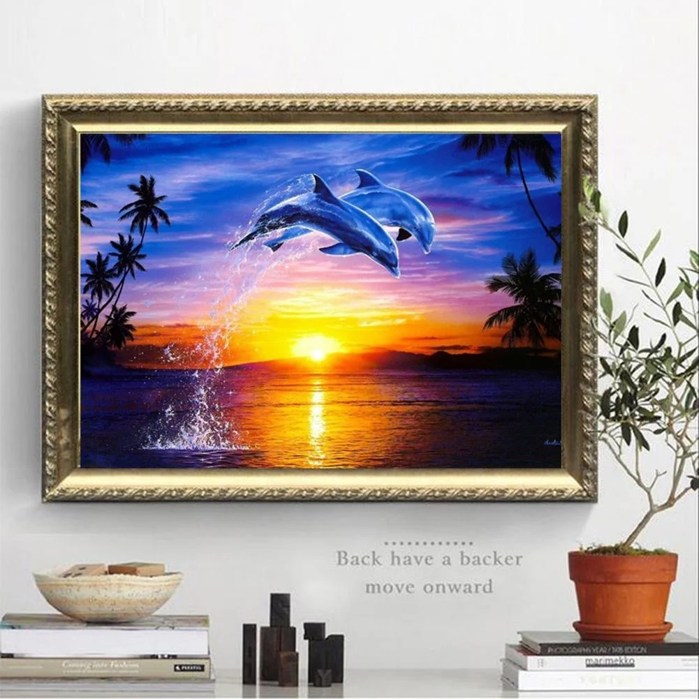 Diamond Painting - Full Round Drill - Jumping Dolphin(40*30cm)