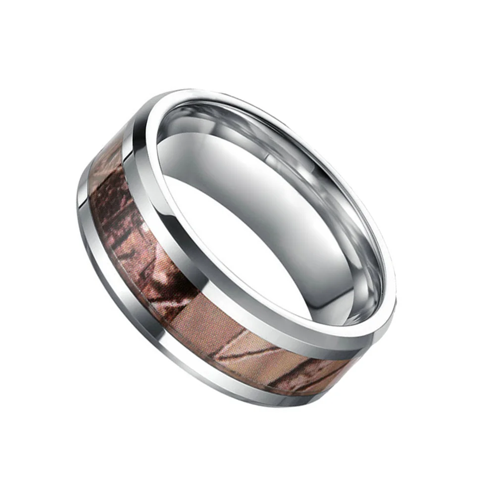 8mm Mens Camo Trees Leaves Camouflage Hunting Inlay Tungsten Rings