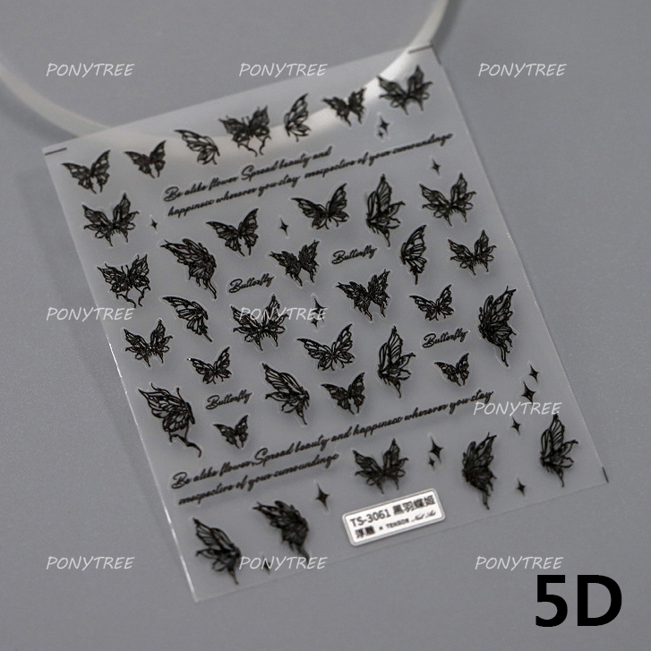 Bayuyun Dreamy Summer Nails – Blue Pink Purple Gradual Flower Petal Butterfly 5D Nail Art Stickers  