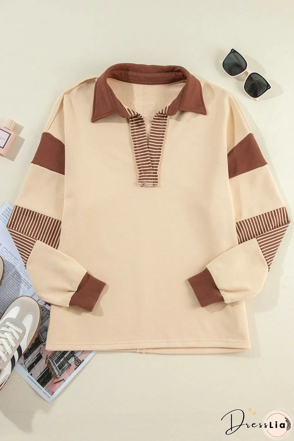 Collared Neck Long Sleeve Sweatshirt