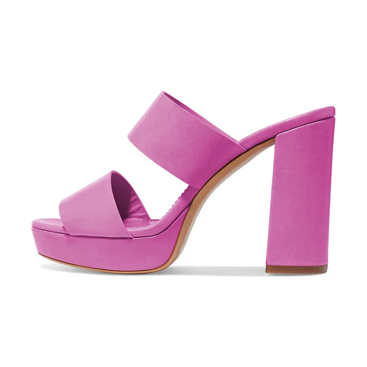 Fuchsia Mule Heels Open Toe Platform Sandals for Women |FSJ Shoes