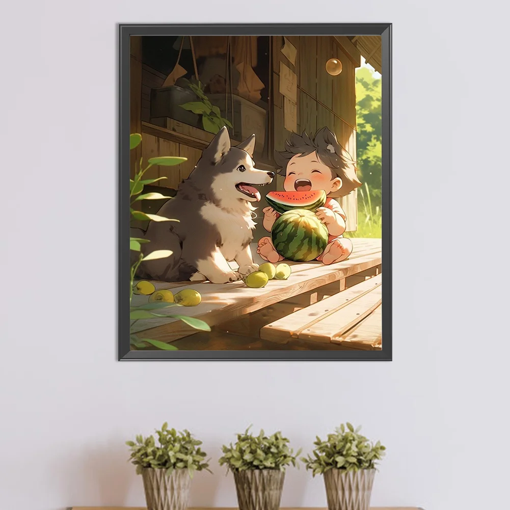 Diamond Painting - Full Round Drill - Child Eating Watermelon(Canvas|40*50cm)