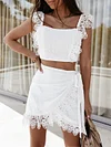 Solid Color Lace Vest Tops Twopiece Skirt Suits