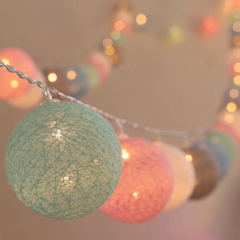 20 LED Cotton Ball String Lights Fairy Lighting Strings for Outdoor Holiday Wedding Xmas Party Home Decoration、、sdecorshop