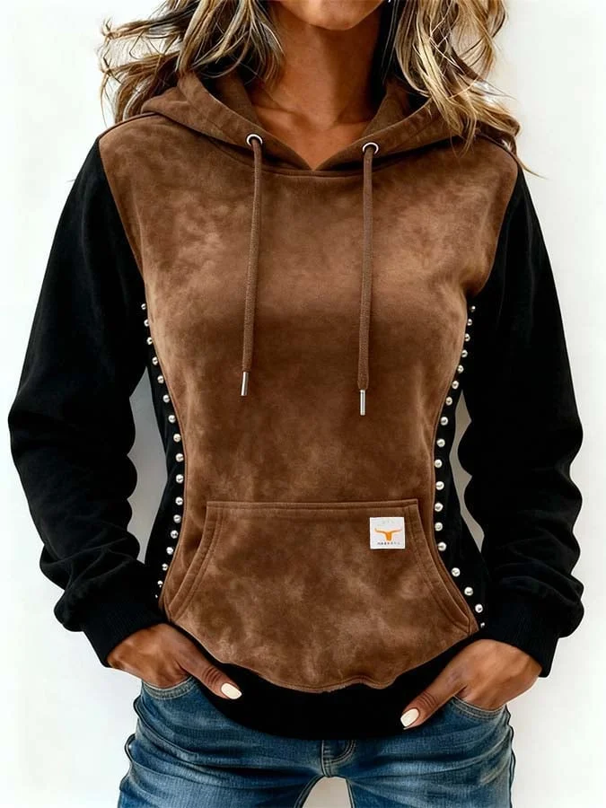 Women's Casual Hooded Color Block Sweatshirt 