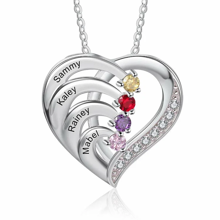 Olivenorma Personalized Birthstones Engraved Heart Necklace
