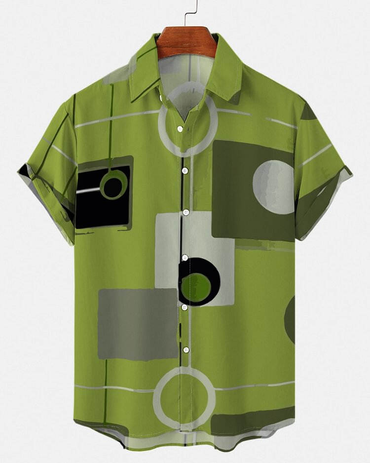 Abstract Print Pattern Casual Short-sleeved Shirt f6de