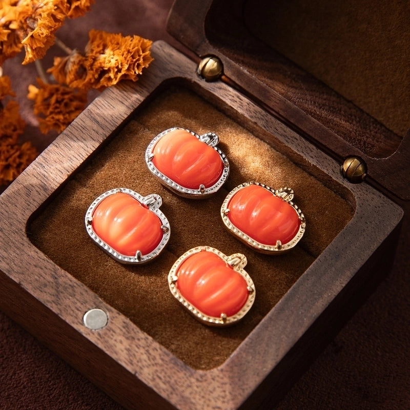 Copper Gold Plated Inlay Pumpkin Skull Resin Jewelry Set