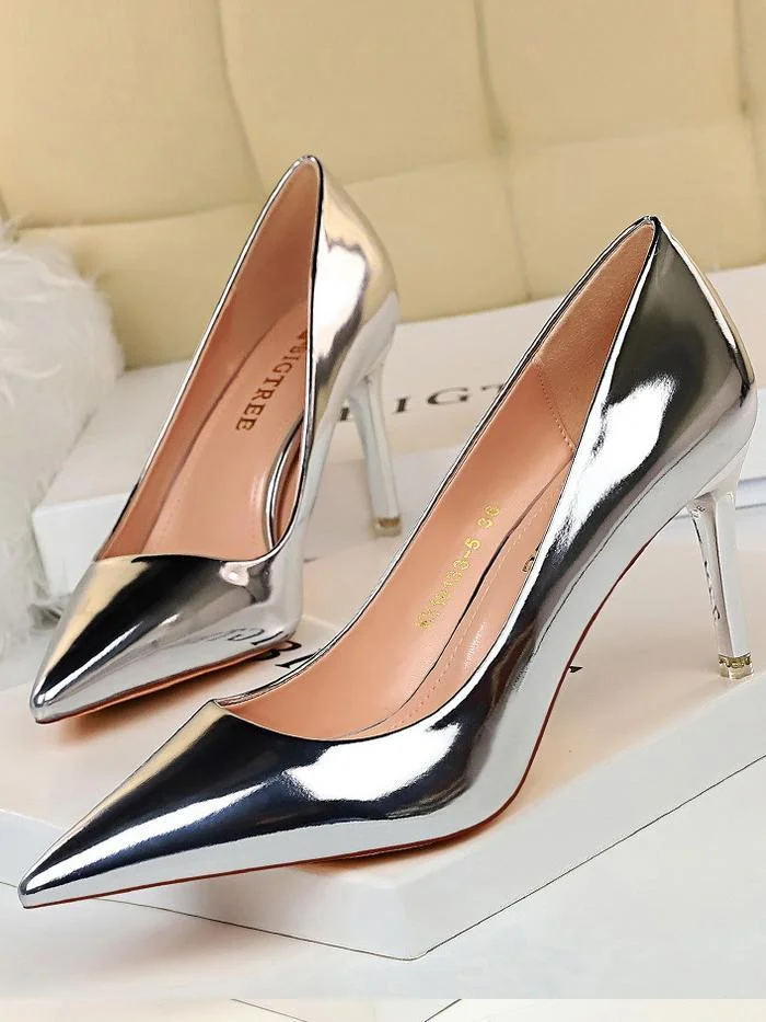 Fashion sexy shallow mouth pointed metal high-heeled shoes