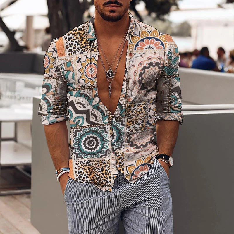 Mens Holiday Floral Print Casual Shirt