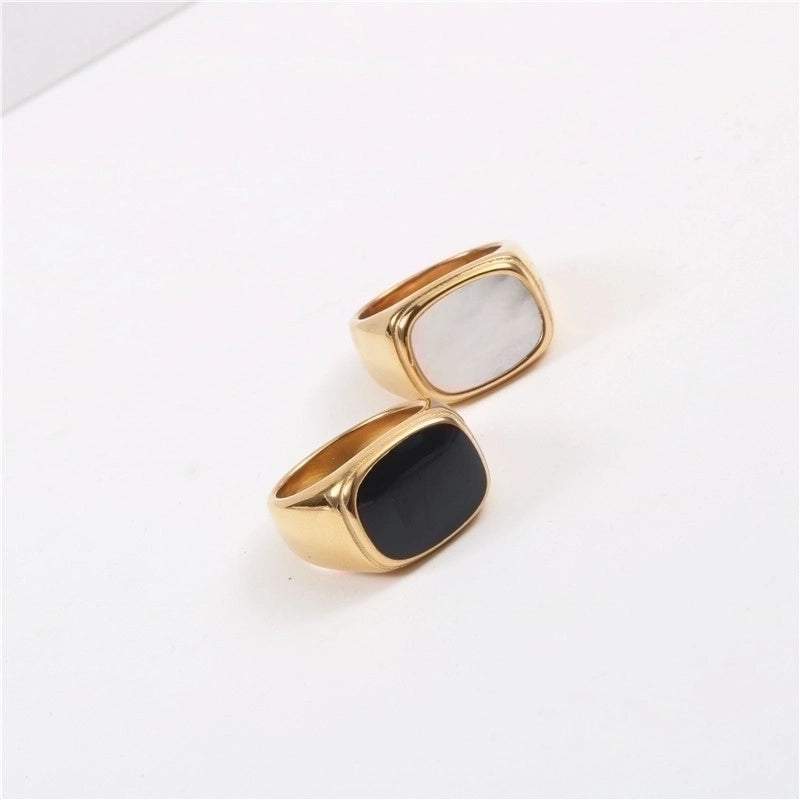 Fashion Geometric 304 Stainless Steel Shell Metal Inlaid Shell Rings