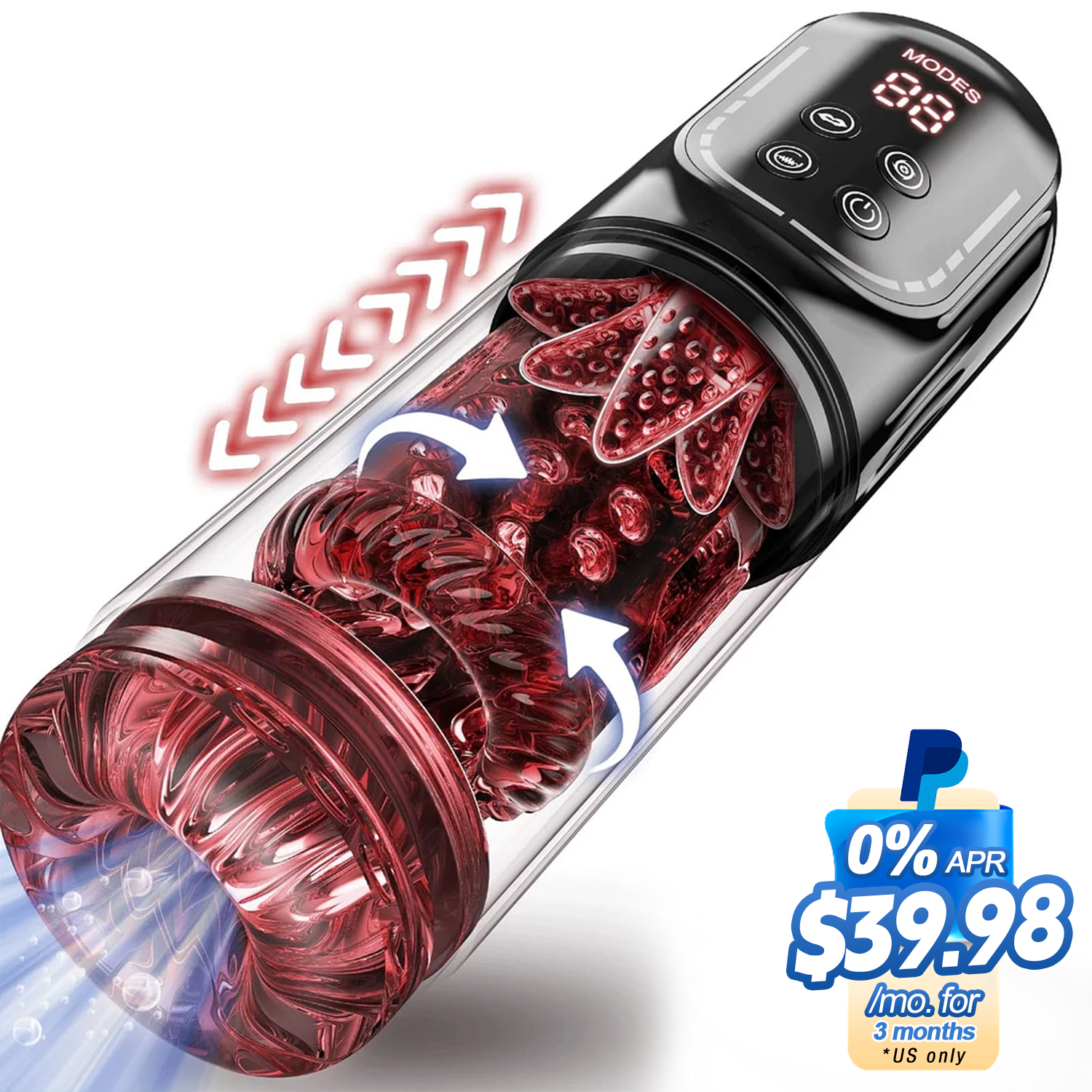Male Masturbator Penis Pump With 7 Thrusting Rotating Vibrating Sucking Licking Stroker - Rose Toy