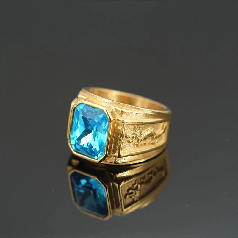 Minimalist Shiny Dragon Titanium Steel Inlay Gem Unisex Rings