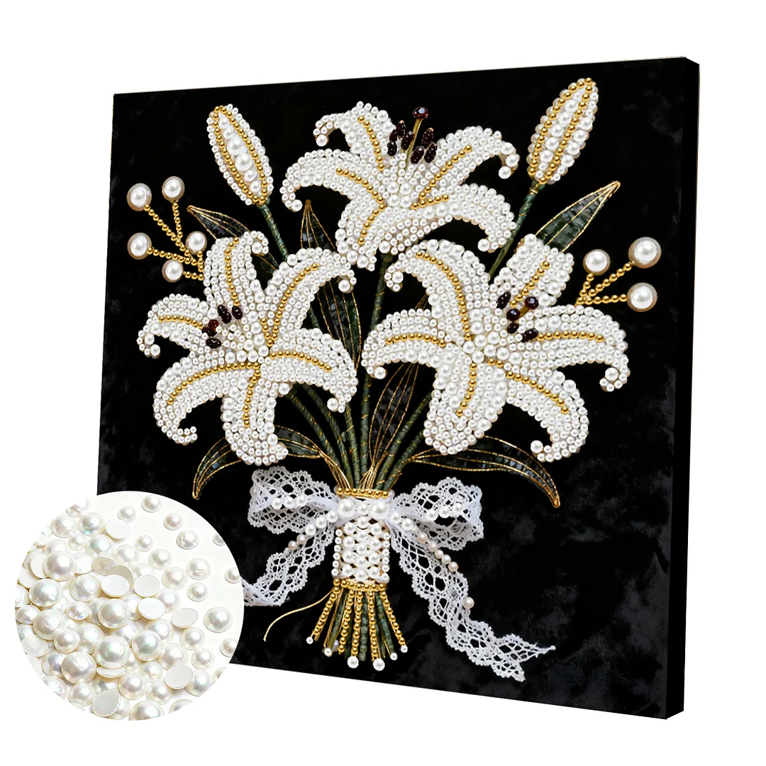 Blooming Flowers DIY Pearl Diamond Art Kit for Adult Home Decor 25x25cm With Frame