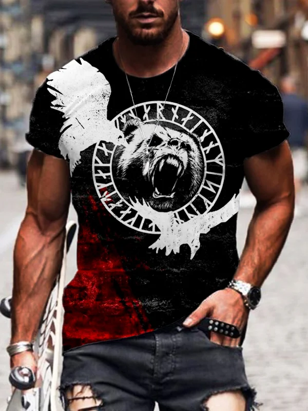 Broswear Men's Viking Bear And Eagle Print  T-Shirt