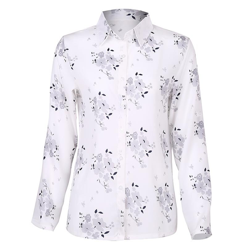 Women Long Sleeve Floral Leopard Print Tops and Blouses Office Lady Shirt Casual Button Turn-down Neck Wide Slim Blouse 2020