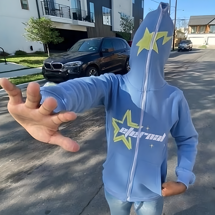 Star Letter Printing Vintage 2000S High Street Y2K Punk  Full Zip Up Hoodie Sweatshirt at Hiphopee