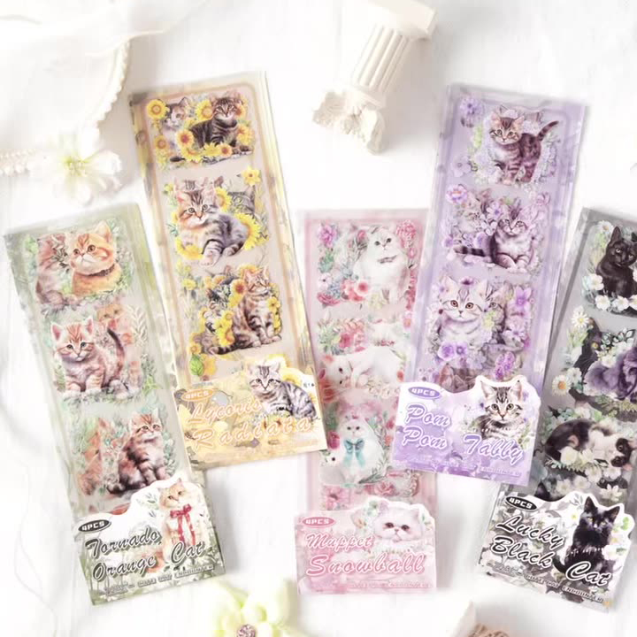 PET 스티커 - 귀여운 고양이 만남 시리즈 꽃고양이