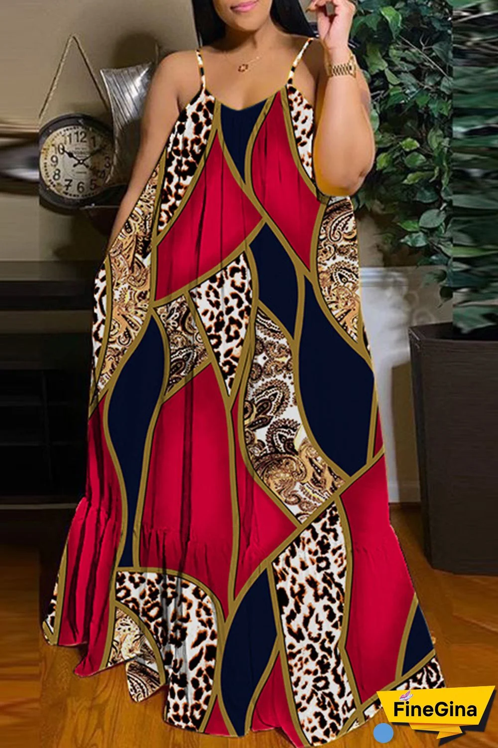 Purple Sexy Casual Print Backless Spaghetti Strap Long Dress Dresses