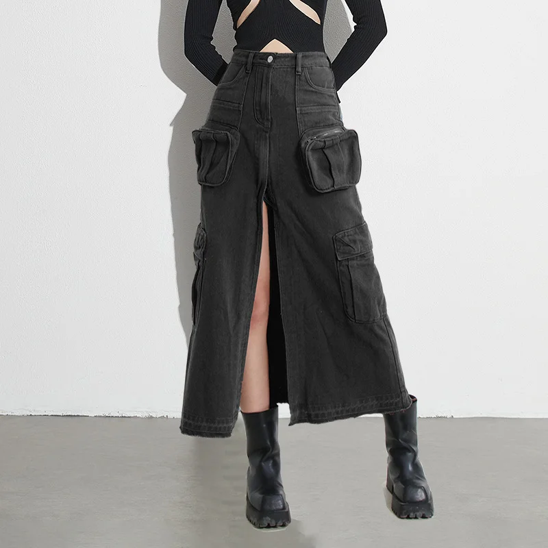 Woherb Woherb Skirt Female 2024 Autumn New Ins Wind High Waist Show Thin A-Word Skirt Niche Design Sense Edge Fishtail Skirt-Outfit Ideas