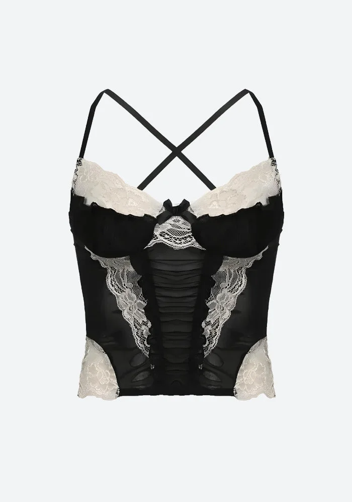 Brownm Lace Sheer Cropped Top