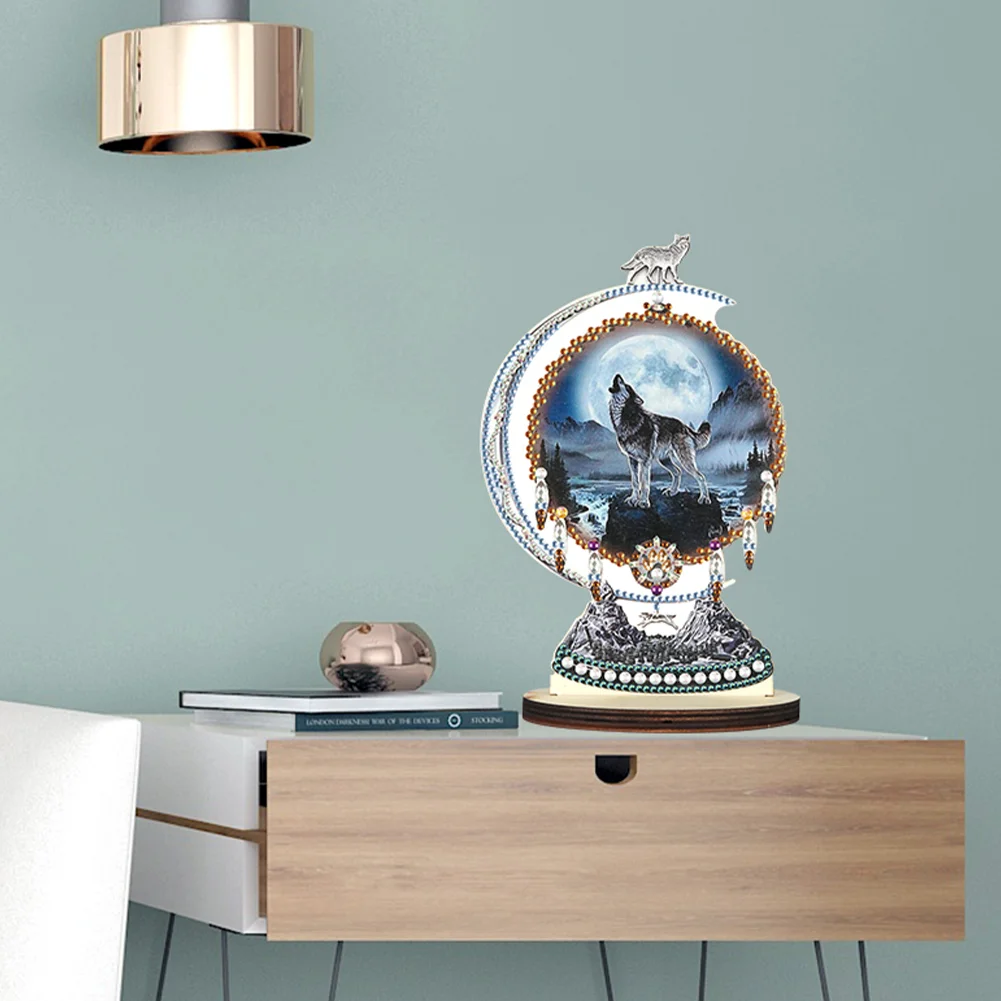 DIY Crystal Diamond Ornament Handmade Dreamcatcher Wolf Kids Gift(Single Side)