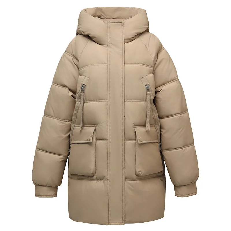 Woherb Medium And Long Down Cotton Jacket Women's Winter New Style Fashion Casual Loose Hat Joker Bread Clothes Padded Clothes-Outfit Ideas