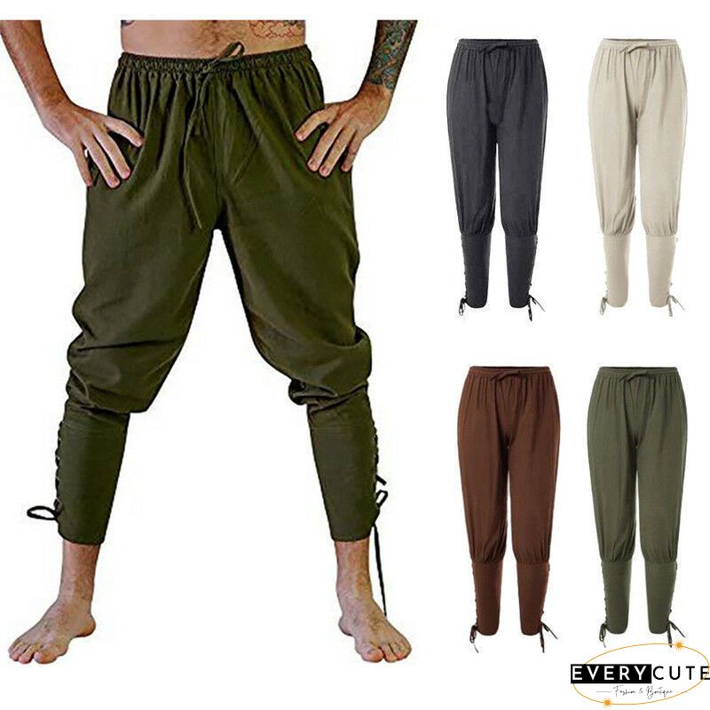 Pure Color High Waist Pockets Casual Lace up Pants