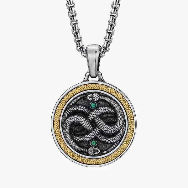 Sterling Silver Möbius Infinity Spirit Serpent Round Pendant Necklace