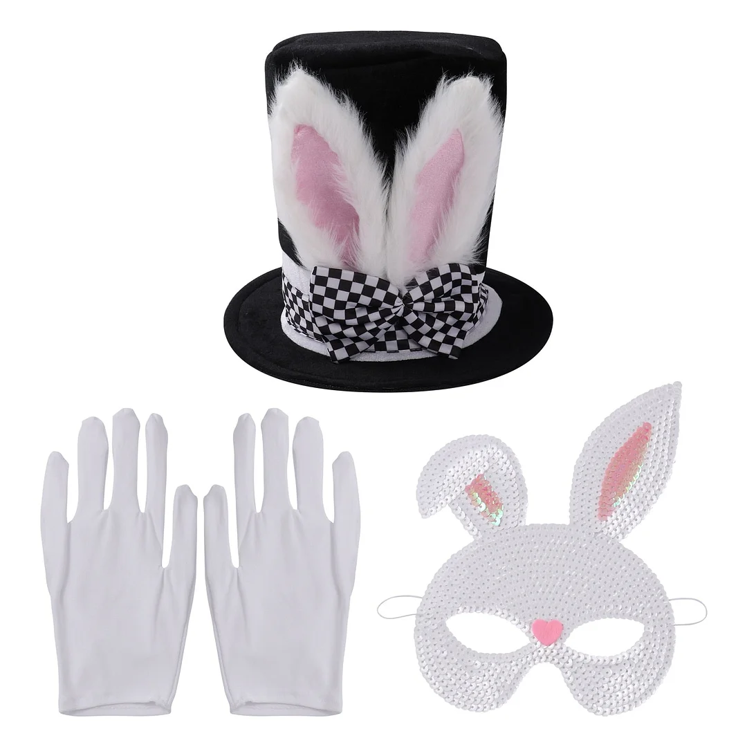 Women Men Bunny Easter Rabbit Ear High Hat Gloves Face Mask Suit Props-elleschic